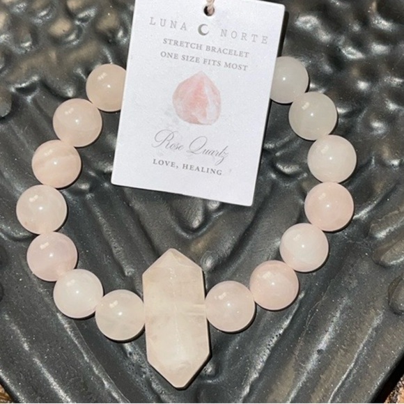 Rose Quartz Bead Bracelet NEW - Picture 1 of 6